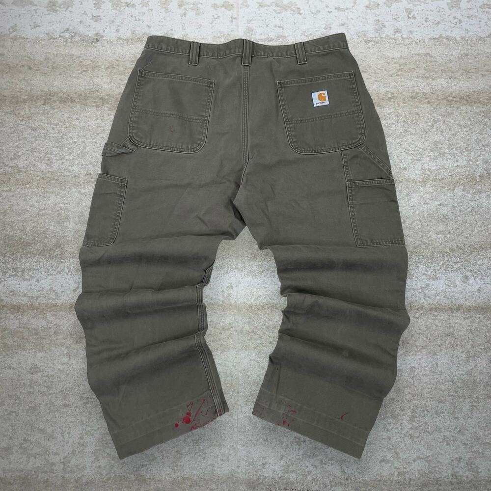 Vintage 90s Carhartt Carpenter Pants 38x28 Baggy Fit Dark Green Canvas Painters